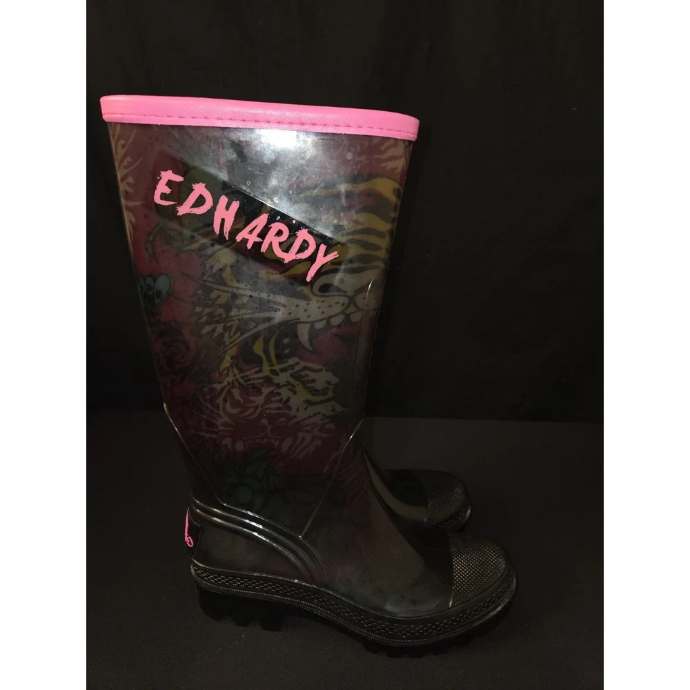 Ed‎ Hardy Rain Boots Tiger Womens Size 5 Tiger Tall Y2K Vintage VTG NWOB